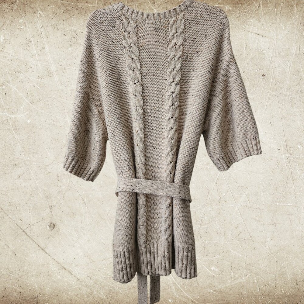 a.n.a Cable-Knit Oatmeal-Marled Deep V-Neck Sweater Size 1X - Picture 2 of 5